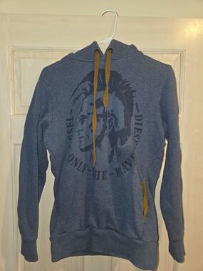 Diesel Blue Graphic Hoodie with Tan Accents